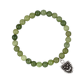 Green Jade Beaded Bracelet with a Sterling Silver talisman depicting A crescent moon below 3 stars