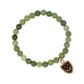 Green Jade Beaded Bracelet with a bronze talisman depicting A crescent moon below 3 stars