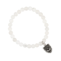 White Jade Beaded Bracelet with a Sterling Silver talisman depicting A crescent moon below 3 stars