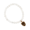 White Jade Beaded Bracelet with a bronze talisman depicting A crescent moon below 3 stars