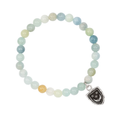 Sea toned Aquamarine Beaded Bracelet with a Sterling Silver talisman depicting A crescent moon below 3 stars
