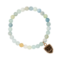 Sea toned Aquamarine Beaded Bracelet with a bronze talisman depicting A crescent moon below 3 stars