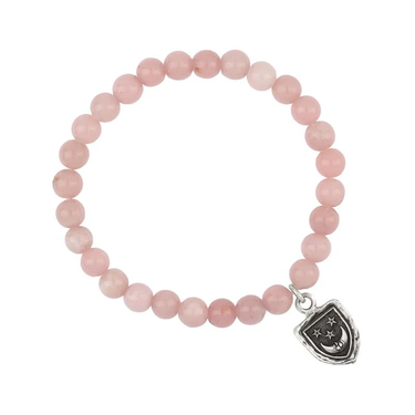 Pink Opal Beaded Bracelet with a Sterling Silver talisman depicting A crescent moon below 3 stars