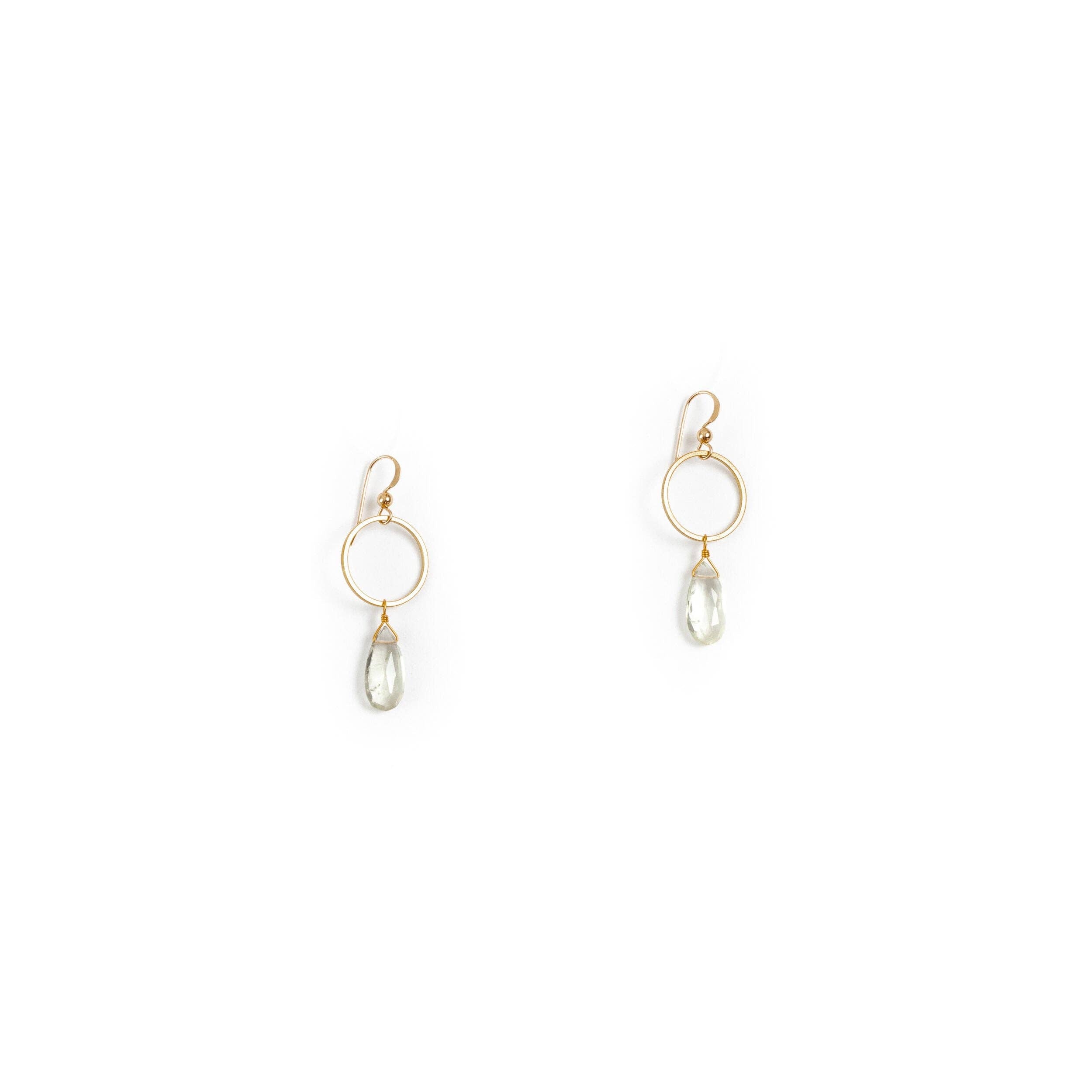 Rhea Earrings, featuring hand-cut stones and recycled brass with 14K gold-fill ear wires.