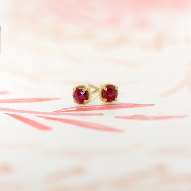 18k Yellow Gold Earring Studs with 1/2 Carat Ruby Gemstone