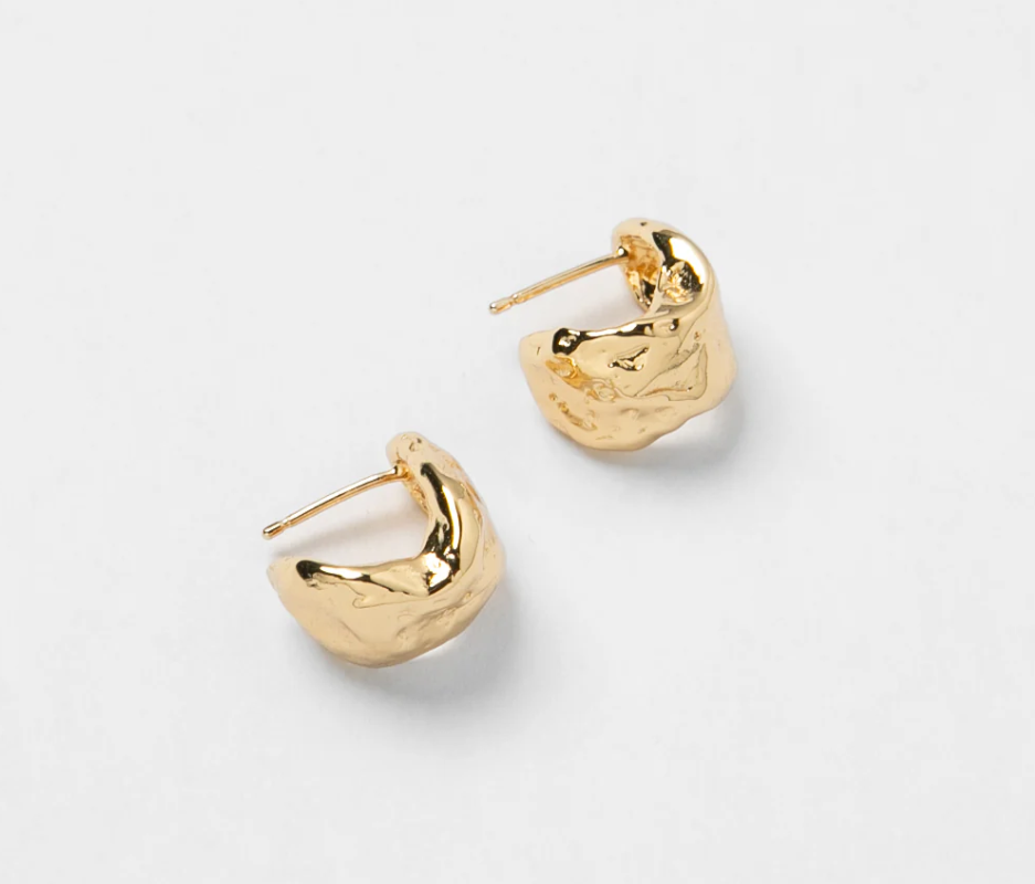 14k Yellow gold plated Brass textured hoop earrings with 14k yellow gold posts