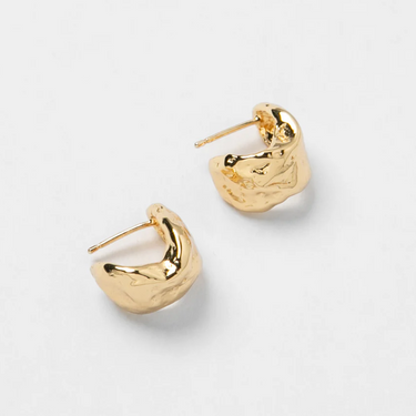 14k Yellow gold plated Brass textured hoop earrings with 14k yellow gold posts