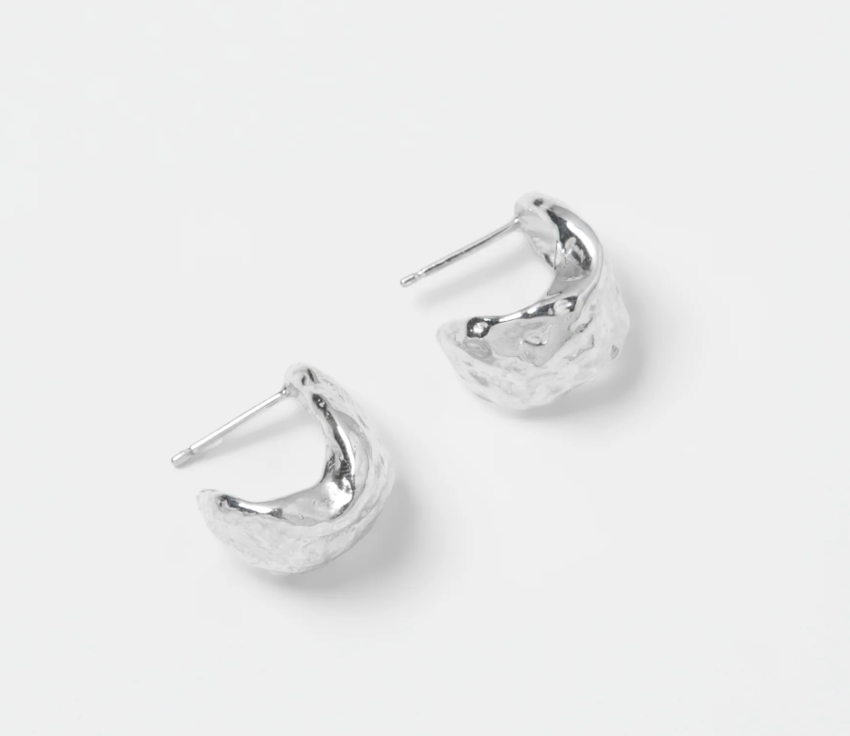 Sterling silver textured hoop earrings with sterling silver posts