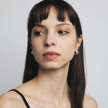  Sterling silver textured hoop earrings with sterling silver posts | On model