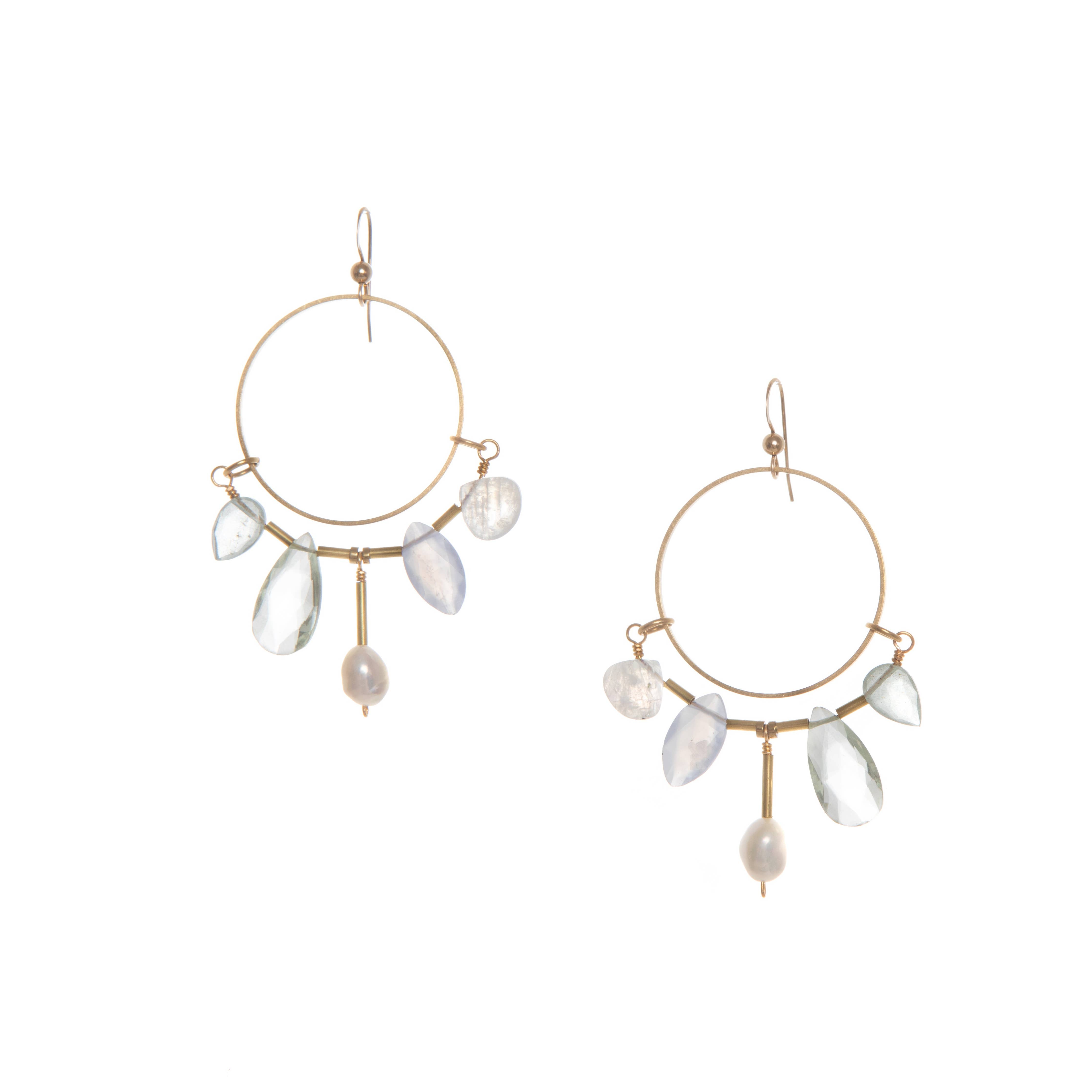Austra Earrings ,Created with lightweight materials,  featuring an array of serene gemstones with facets that reflect light for a subtle yet stunning effect. 