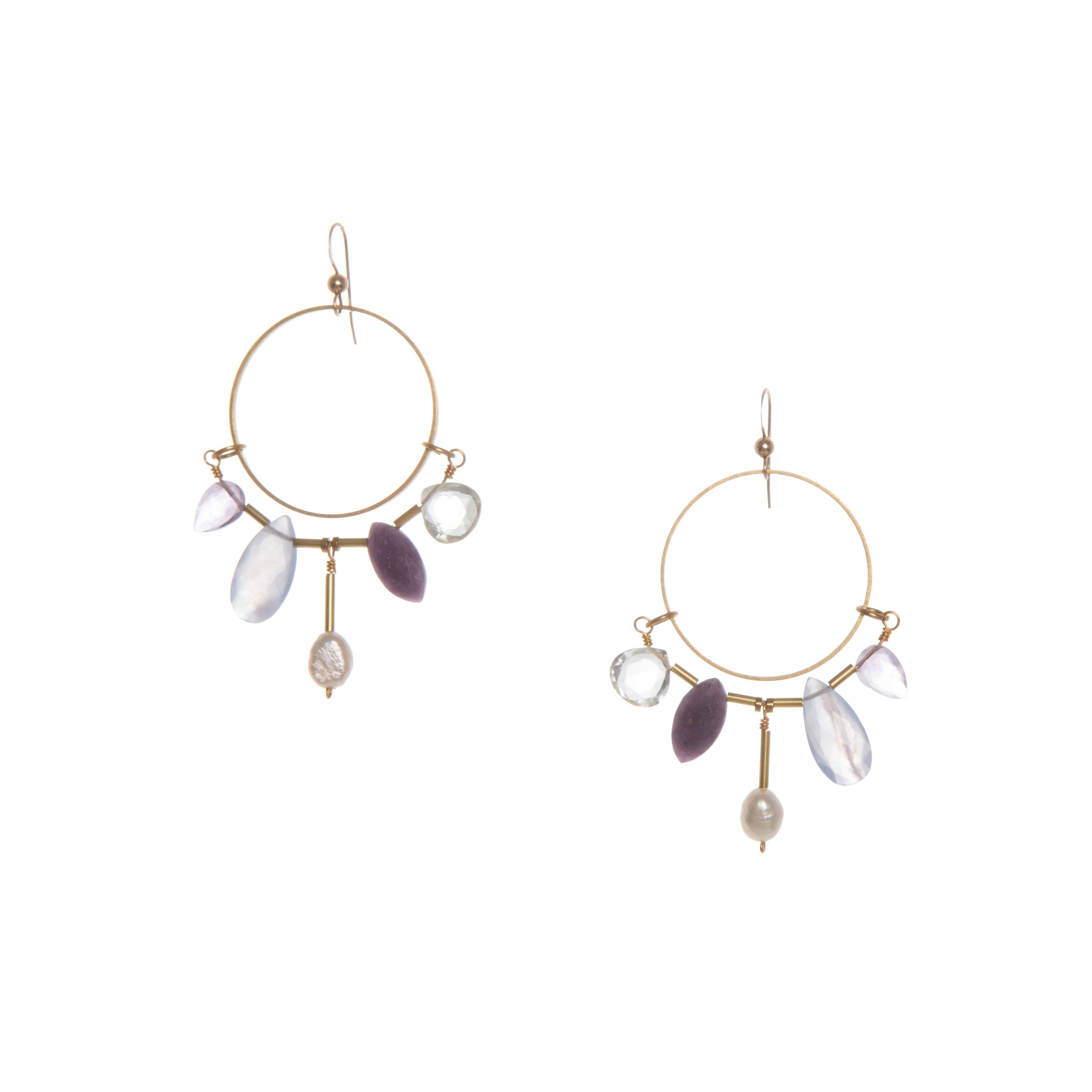 Austra Earrings ,Created with lightweight materials,  featuring an array of serene gemstones with facets that reflect light for a subtle yet stunning effect. 