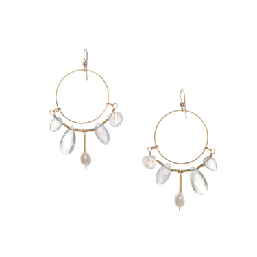 Austra Earrings ,Created with lightweight materials,  featuring an array of serene gemstones with facets that reflect light for a subtle yet stunning effect. 