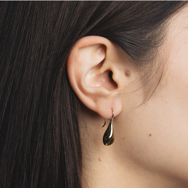 14k Gold Plated brass drop earrings with 14k yellow gold posts | On model