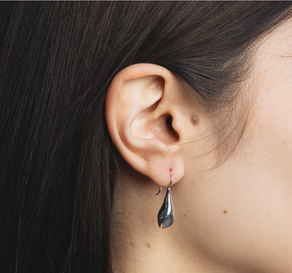 Sterling silver drop earrings with sterling silver posts | On model