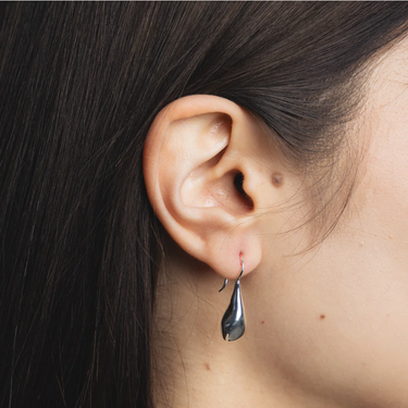 Sterling silver drop earrings with sterling silver posts | On model