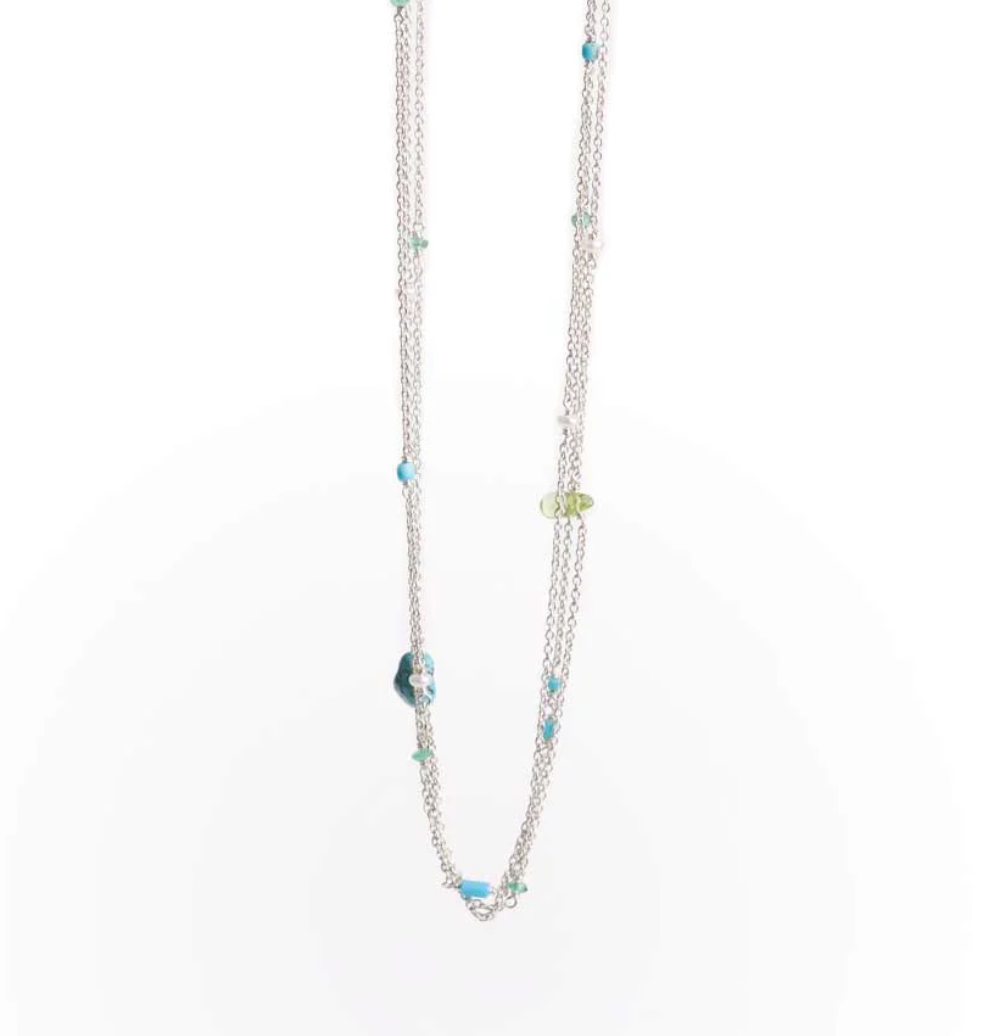 Three Strand Necklace with Turquoise, Pearl and Peridot