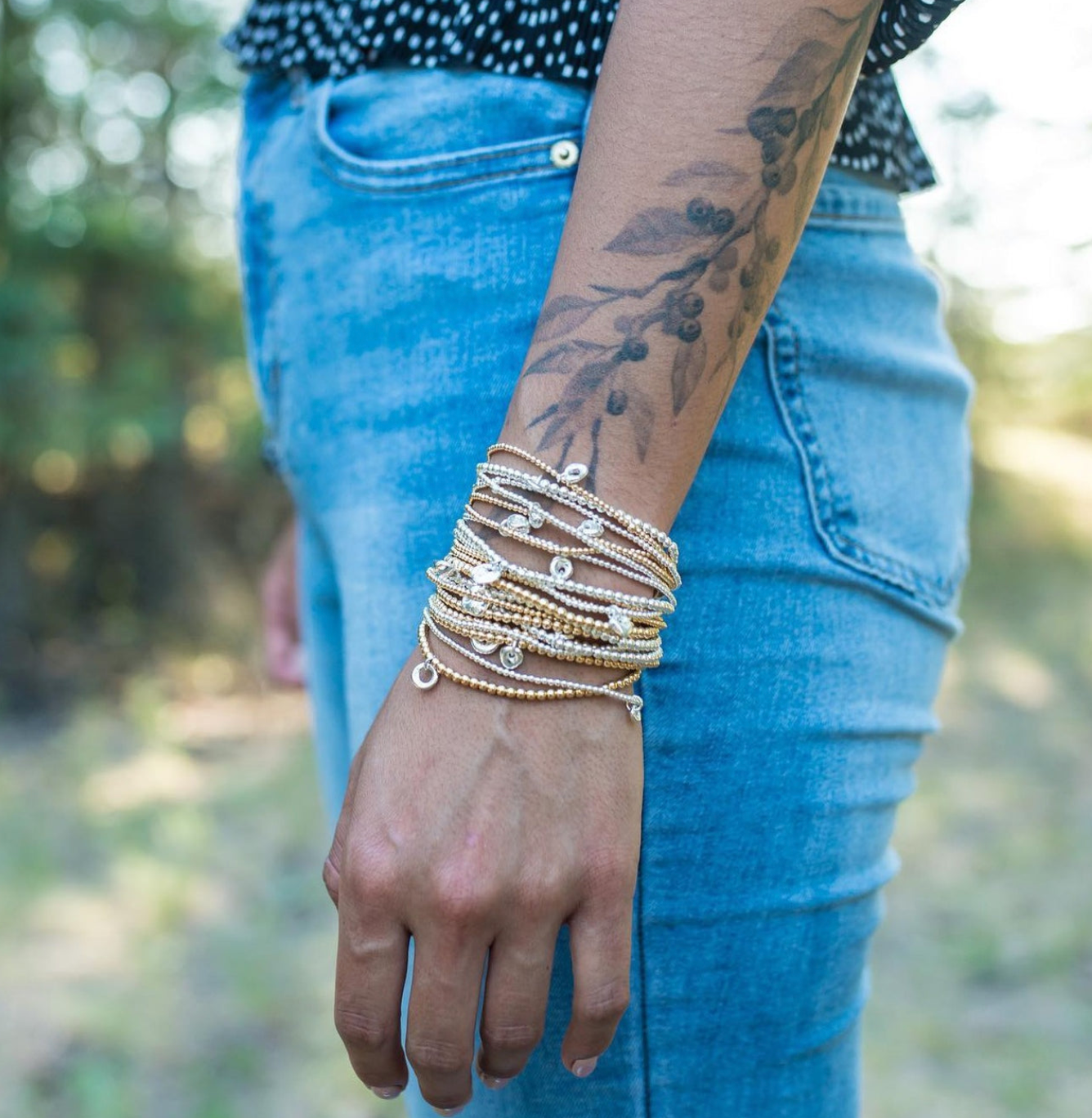 Medium Silver Stretchy Beaded Bracelet | Magpie Jewellery