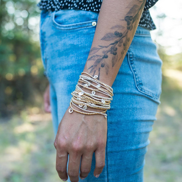 Medium Silver Stretchy Beaded Bracelet | Magpie Jewellery