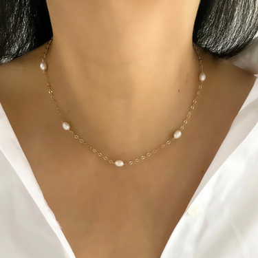 Oval Shimmer Spaced Pearl Necklace