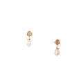 earrings featuring a gemstone trillion stud paired with a lustrous pearl nugget drop and vintage brass accen