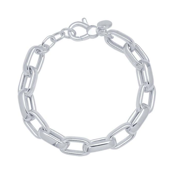 Sterling Silver 9.5mm Hollow Oval Link Chain Bracelet