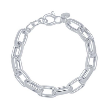 Sterling Silver 9.5mm Hollow Oval Link Chain Bracelet