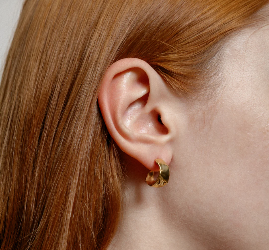 Small Gold plated Brass earrings | on model