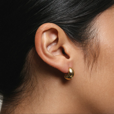 14k Gold plated brassdome hoops with 14k gold posts | on model