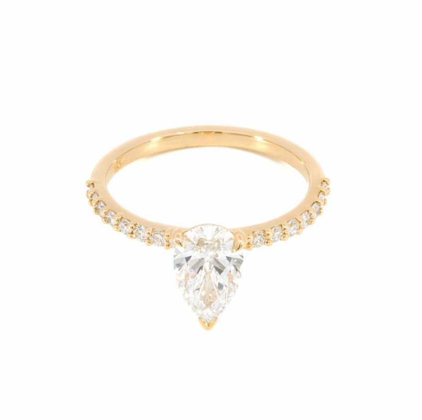 14k Yellow Gold Solitaire Ring with Pear Diamond