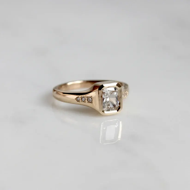 0.90ct Radiant Cut White Sapphire Bezel Set Ring