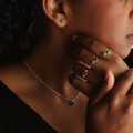 Sterling Silver Stacking Ring featuring with a Bold Black opal gemstone | on model