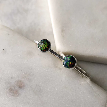 Sterling Silver Stacking Ring featuring with a Bold Black opal gemstone 