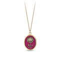 14k Yellow gold talisman necklace with a bright red background depicting a tall sunflower