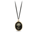 Black sterling silver necklace with a 14k gold talisman depicting a tall sunflower
