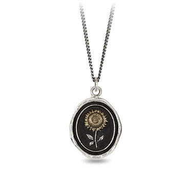 Sterling Silver talisman necklace depicting a sunflower With the flower being made from gold