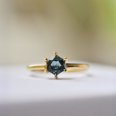 Montana Sapphire Hexagon Solitaire Ring