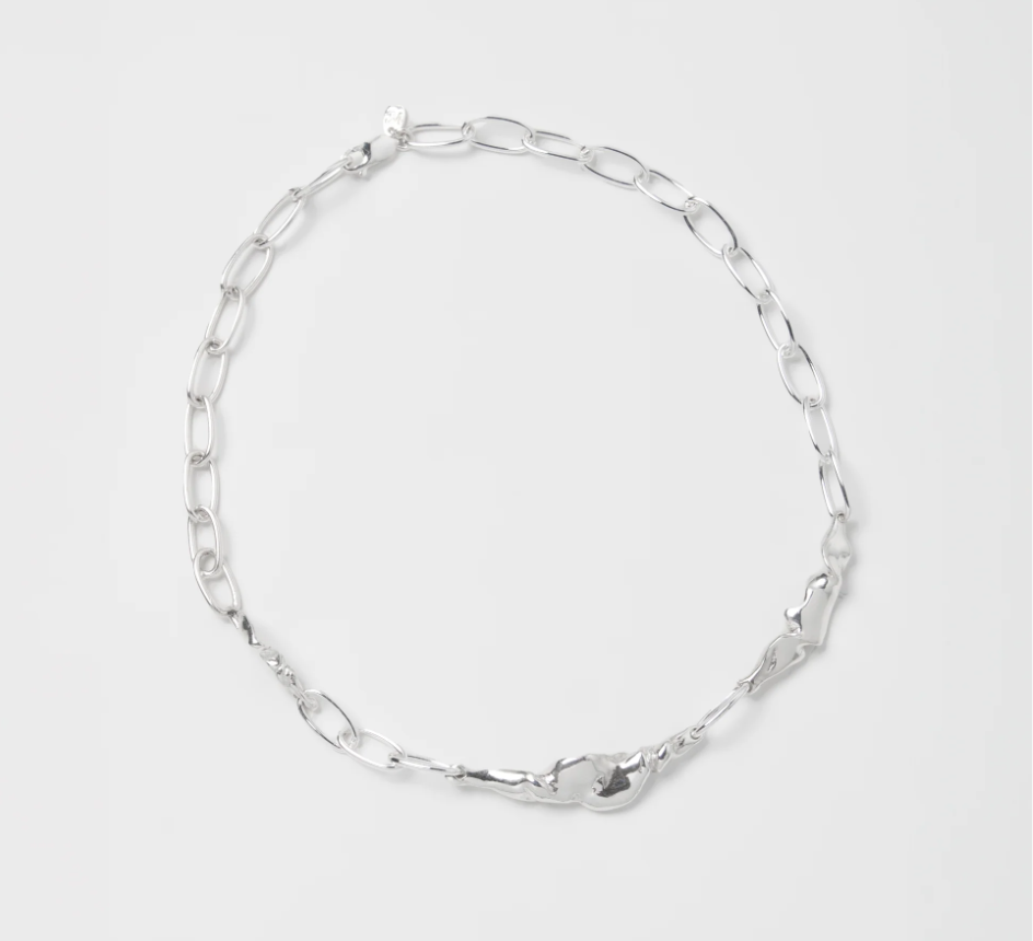 17" Silver plated brass cable chain necklace with organic links