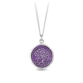Sterling Silver Necklace with a voilet Background under a talisman depicting  a large tree with many leaves and long roots