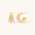 14k yellow gold plated sterling silver stud hopps with a triplette pave, and a midle ring studded with pave diamonds