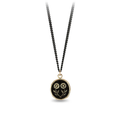 Black Sterling Silver necklace with a 14k yellow gold talisman depicting two daisies mirroring eachother at the stem