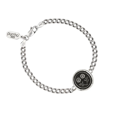 sterling silver chain bracelet including a talisman depicting 2 Daisies connected at their stems