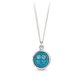 Sterling Silver talisman necklace with a bright blue background depicting two daisies touching together at their stems