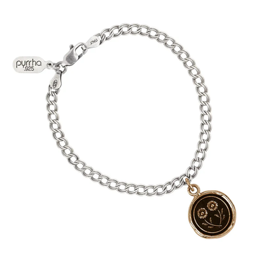 Chain Bracelet with a Bronze talisman depicting two daisies touching at their stems