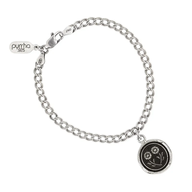 Chain Bracelet with a Sterling Silver talisman depicting two daisies touching at their stems