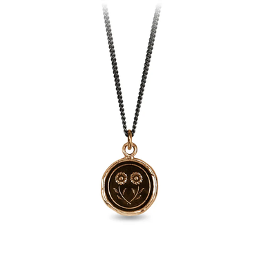 Bronze necklace including a talisman depicting 2 Daisies connected at their stems