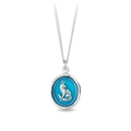 Bright Sterling silver necklace with a talisman depicting a sitting fox with a bright blue background