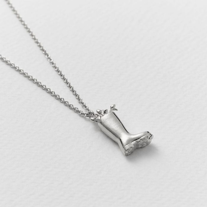 Silver Necklace with a Boot Pendant with Tulips coming out of it