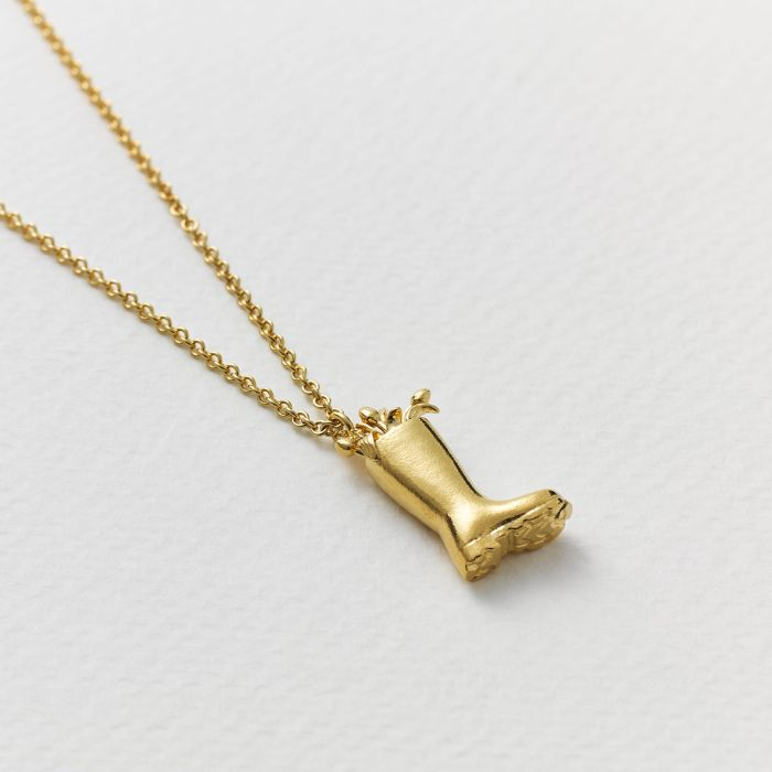 Gold Plated Silver Necklace with a Boot Pendant with Tulips coming out of it