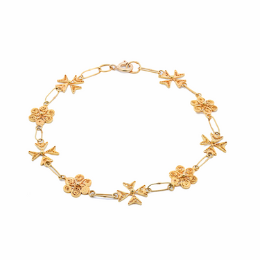 Maltese Cross and Flower Filigree bracelet, 8"