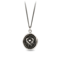 Sterling silver Necklace featuring a talisman depicting 2 crows crossing eachother with a heart between them and their beaks connected by a ring 